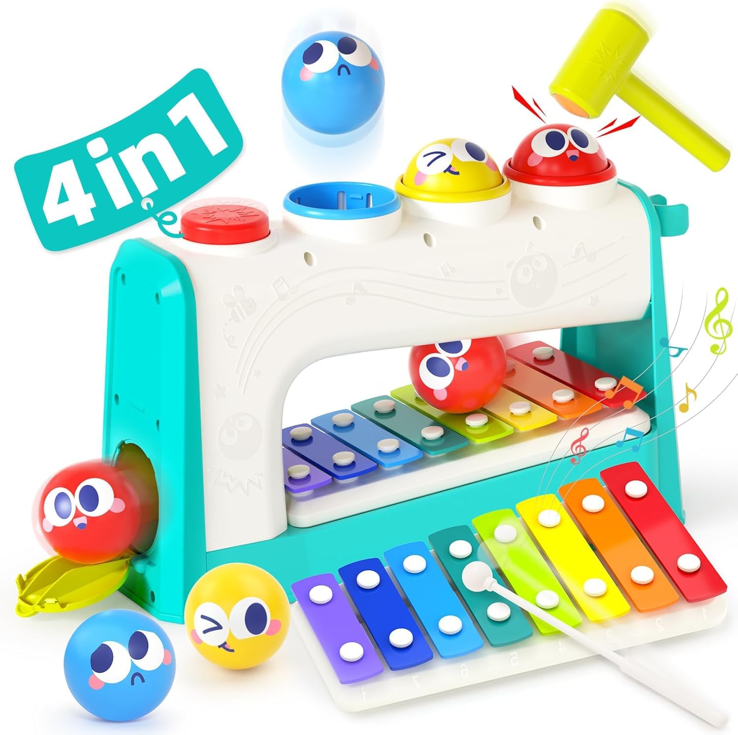 HOLA Spielzeug ab 1 Jahr, Hammerspiel Xylophon Kinderspielzeug ab 1-2 Jahre Baby Geschenk für 1 Jahr Jungen und Mädchen Motorikspielzeug ab 12 Monate
