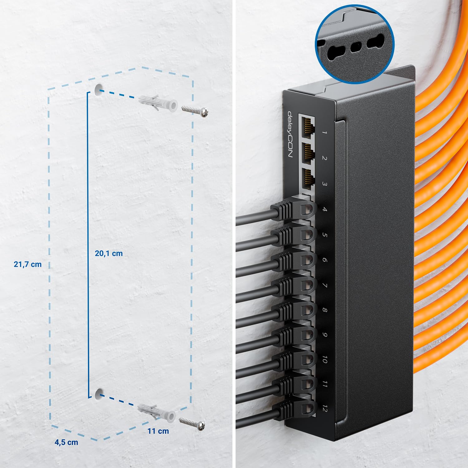 DeleyCON CAT 6 Patchpaneel 12 Poorten 1U Desktop & Wandmontage