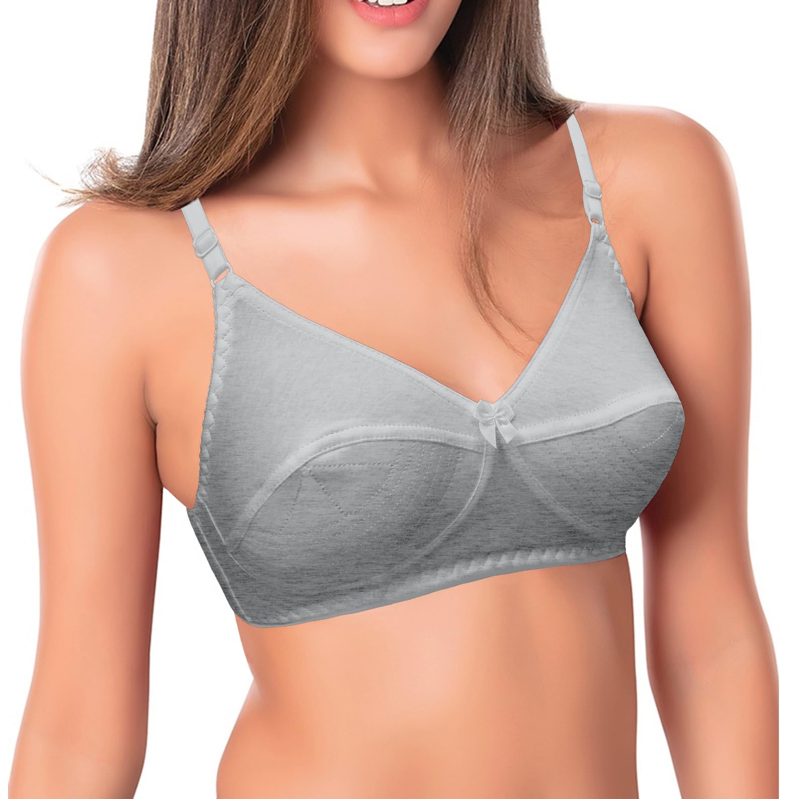 Love BellWomen's Seamed Cotton Bra - Double-Layered, Premium Cotton Everyday Lovebell Bra for Ladies (UAE/KSA, Cup Band, 40, B, 100, Sporty Grey, B)