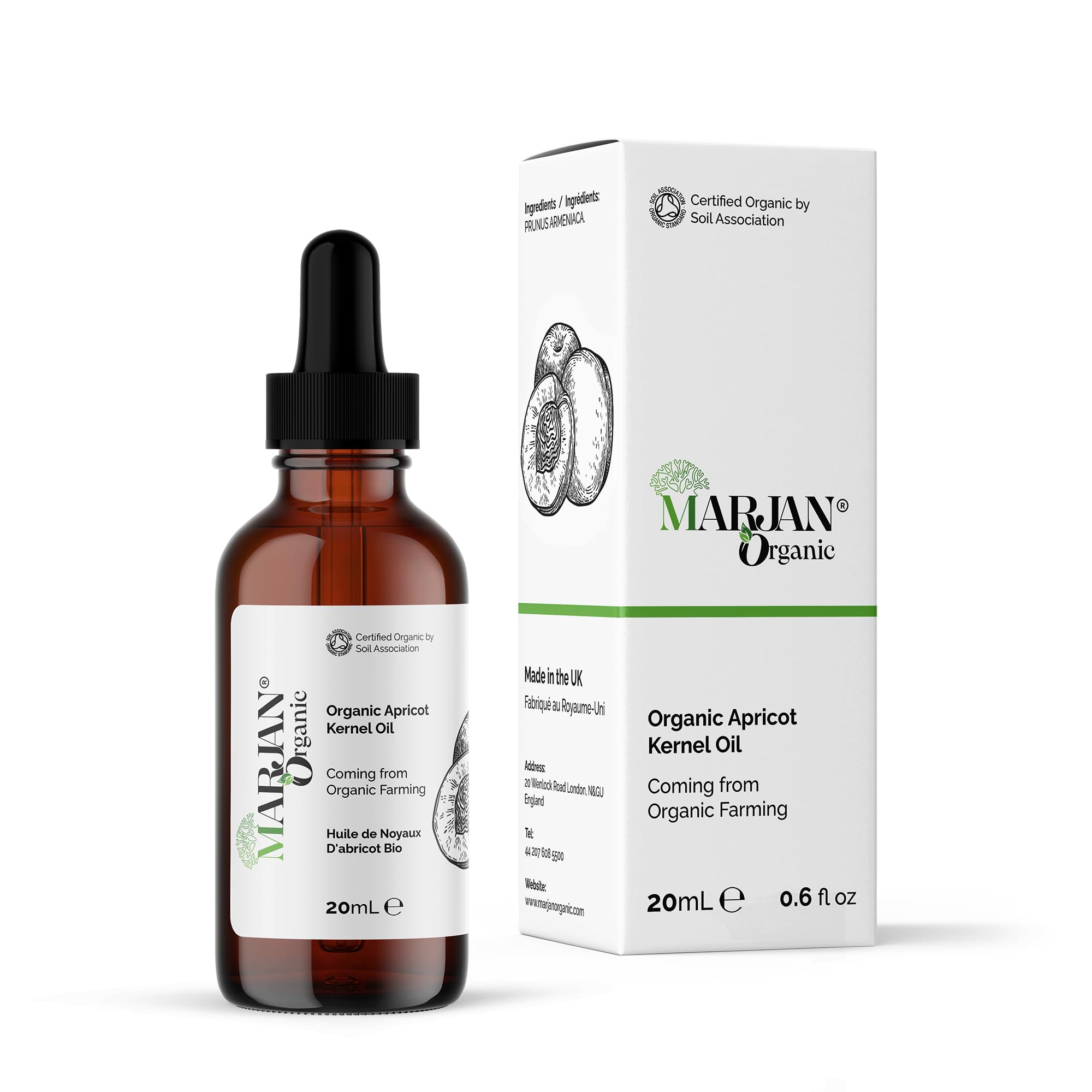 Apricot Kernel Oil 20ml - Certified - 100% Pure Cold Pressed - Extra Virgin - Massage Anti-aging - For Face, Skin, Body, Hair Growth & Nails