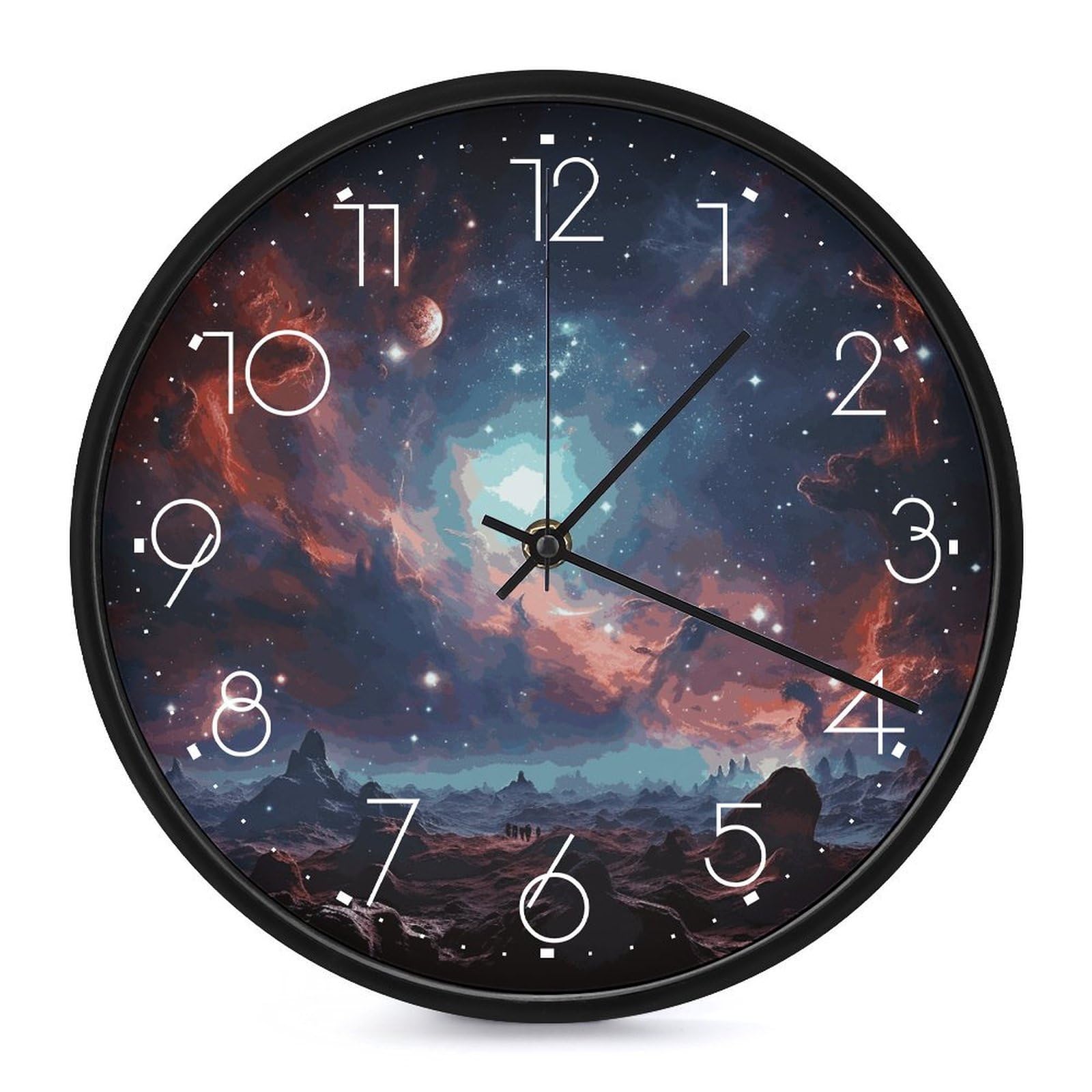 Horloge murale analogique noire silencieuse et sans tic-tac à piles pour le salon