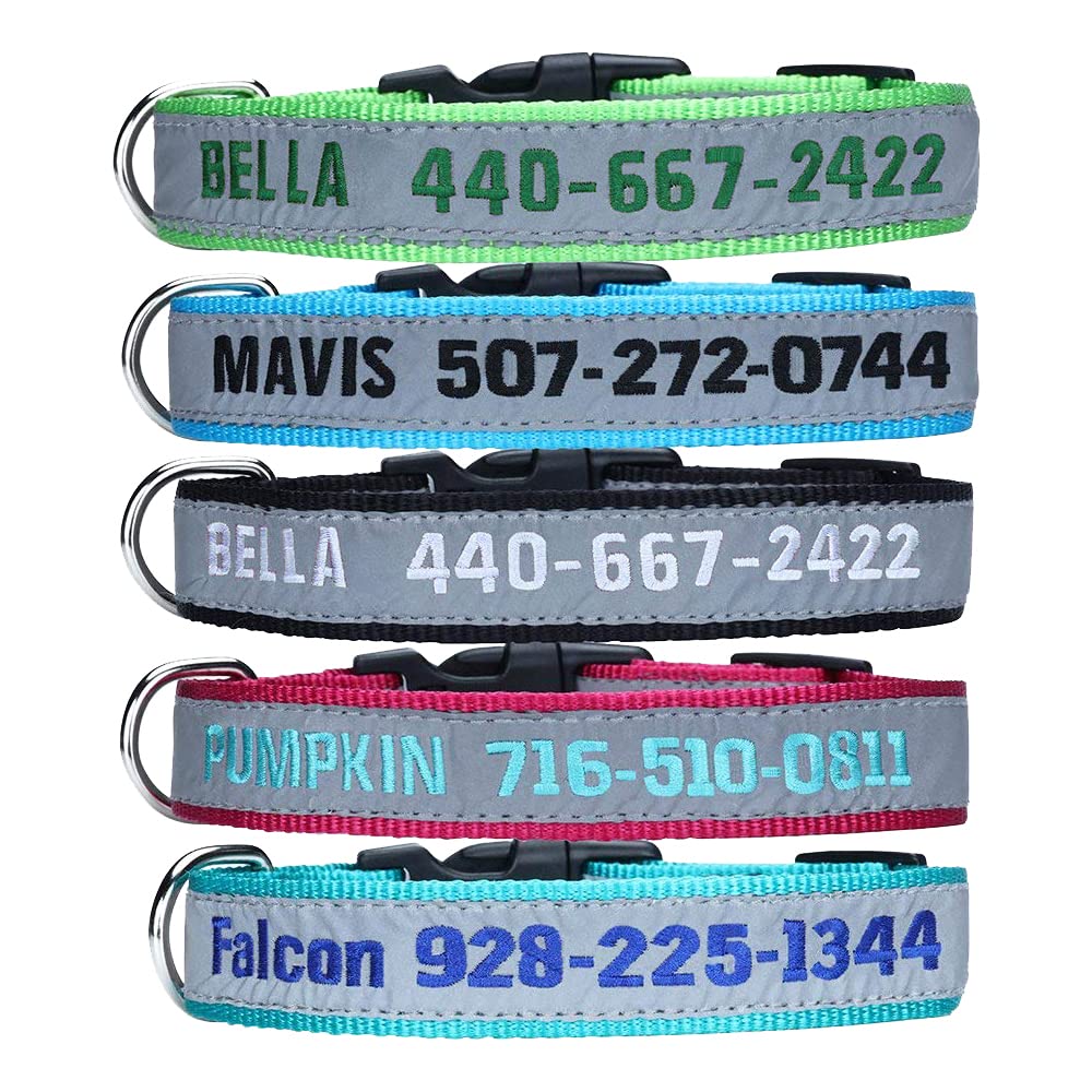 Collar de Perro Reflectante Personalizado, Nombre y número de teléfono del Perro Bordado, Collar Ajustable y Suave para Caminar y Correr