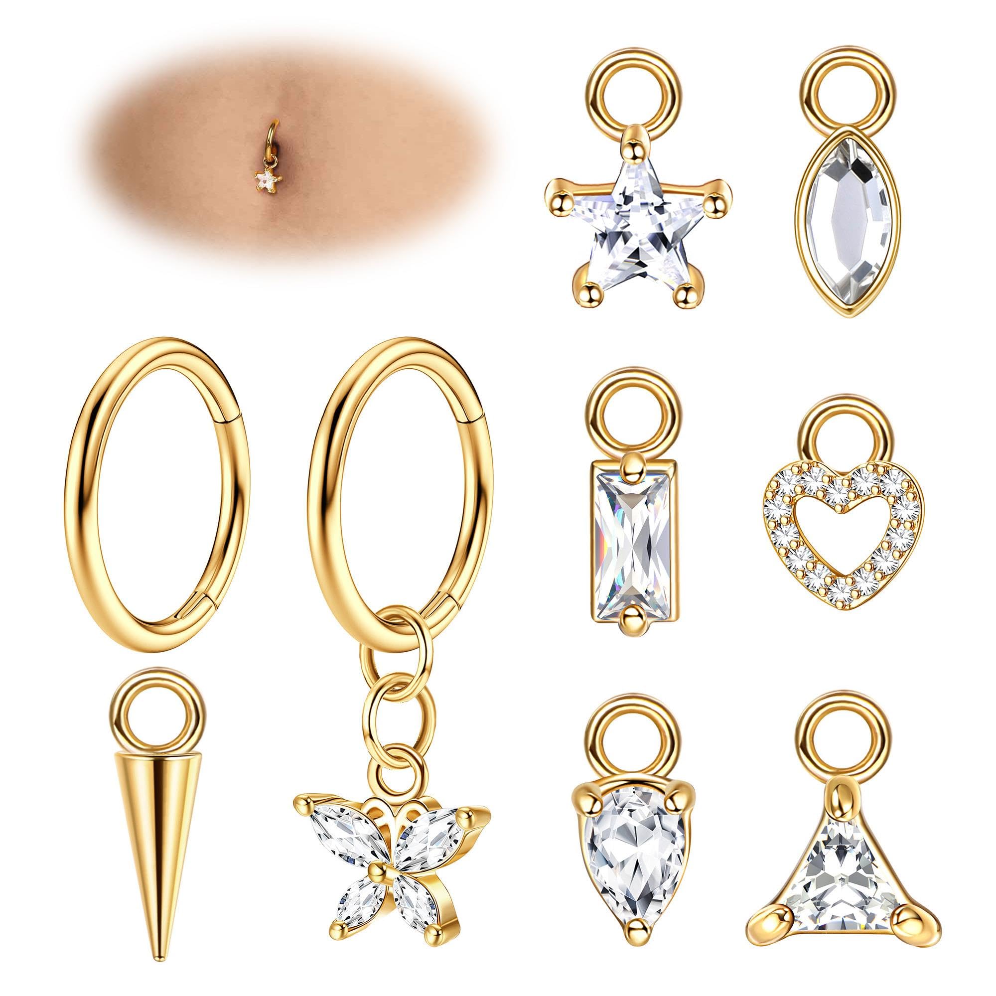 Adramata 14G Piercing Ombligo Acero Quirurgico Hipoalergénica Piercing Ombligo Aro Hélice Cartílago Trago Oreja Piercing Plata Oro Piercing Ombligo Colgante Corporal Piercing para Mujer