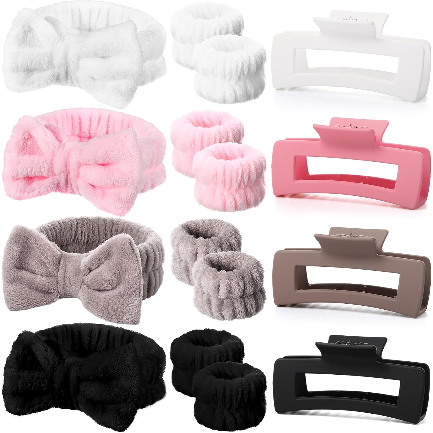 Hoteam 16 Pcs Spa Headband Wristband Set with Hair Claw Clips Face Wash Headband Set Makeup Skincare Bath Headbands for Women Wrist Bands Hair Clips Accessories Gifts