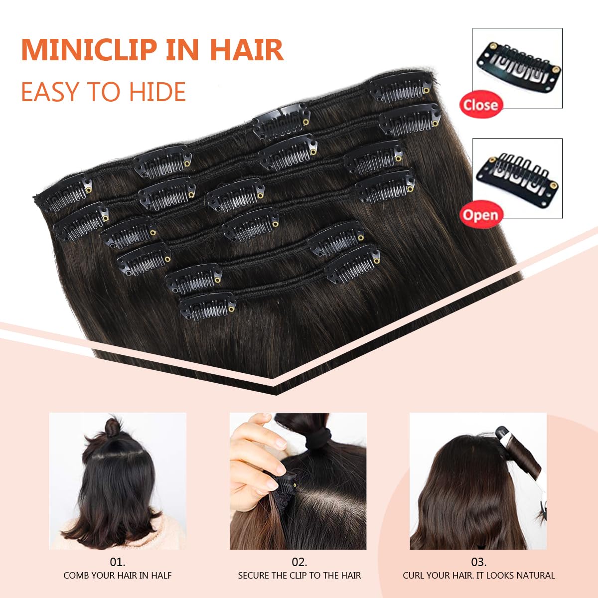 XDhair Clip in Hair Extensions Human Hair Natural Black Clip in Extensions 18Inch 6pcs 120g Natural Black Straight Hair Extensions for Women#1B 18inch - Image 4