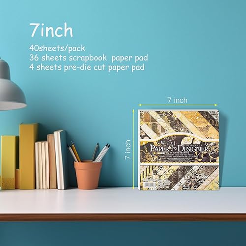 Miniatura 2 de EAMOTOL Bloc de papel retro para álbumes de recortes, 7 x 7 pulgadas, 40 hojas de fondo decorativo de un solo lado con estampado floral negro para