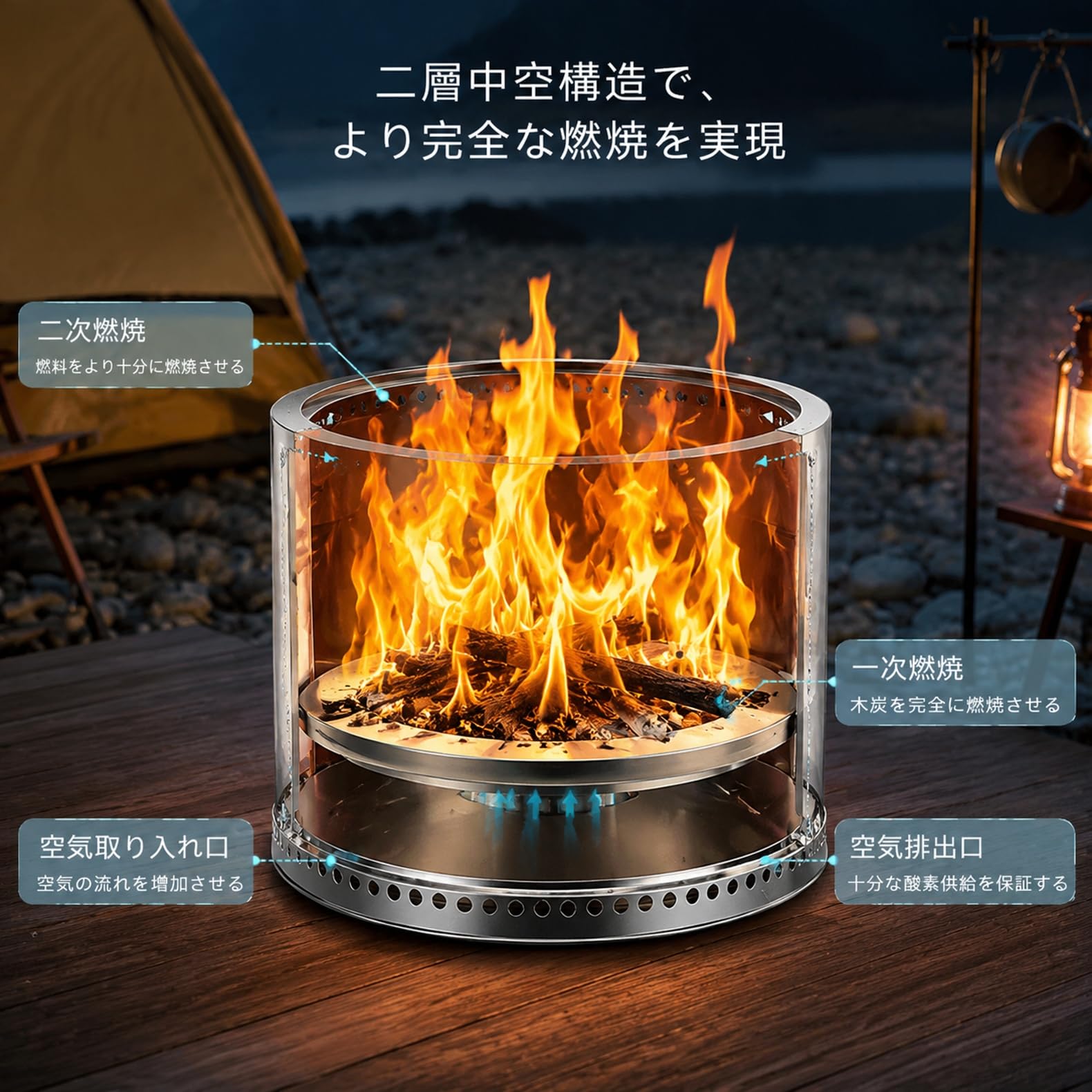 Amazon.co.jp: 無煙薪ストーブ ステンレス製 二次燃焼式 アウトドア