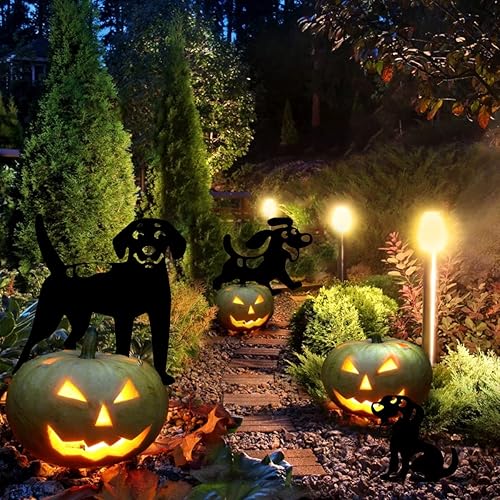 Miniatura 3 de Estatua de perro de 3 piezas, decoración de silueta de perro negro, decoración de patio con forma de animales, para jardín, césped, camino, al aire