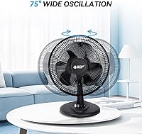 Vista 3 de BEYOND BREEZE Oscillating Table Fan Quiet 3-Speed 12-Inch Adjustable Tilt Fan with Safety Grill, Ideal for Home, Office, Dorm, Black