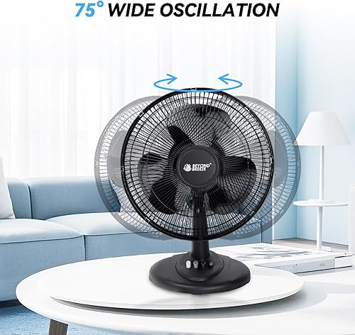Miniatura 3 de BEYOND BREEZE Ventilador de mesa oscilante, silencioso ventilador de inclinación ajustable de 3 velocidades de 12 pulgadas con parrilla de