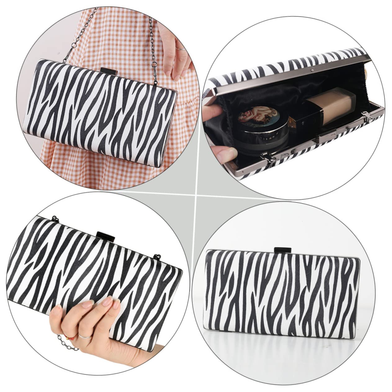 BESTYASH Bolso de Noche de Rayas de Cebra Pu Negro para Mujer