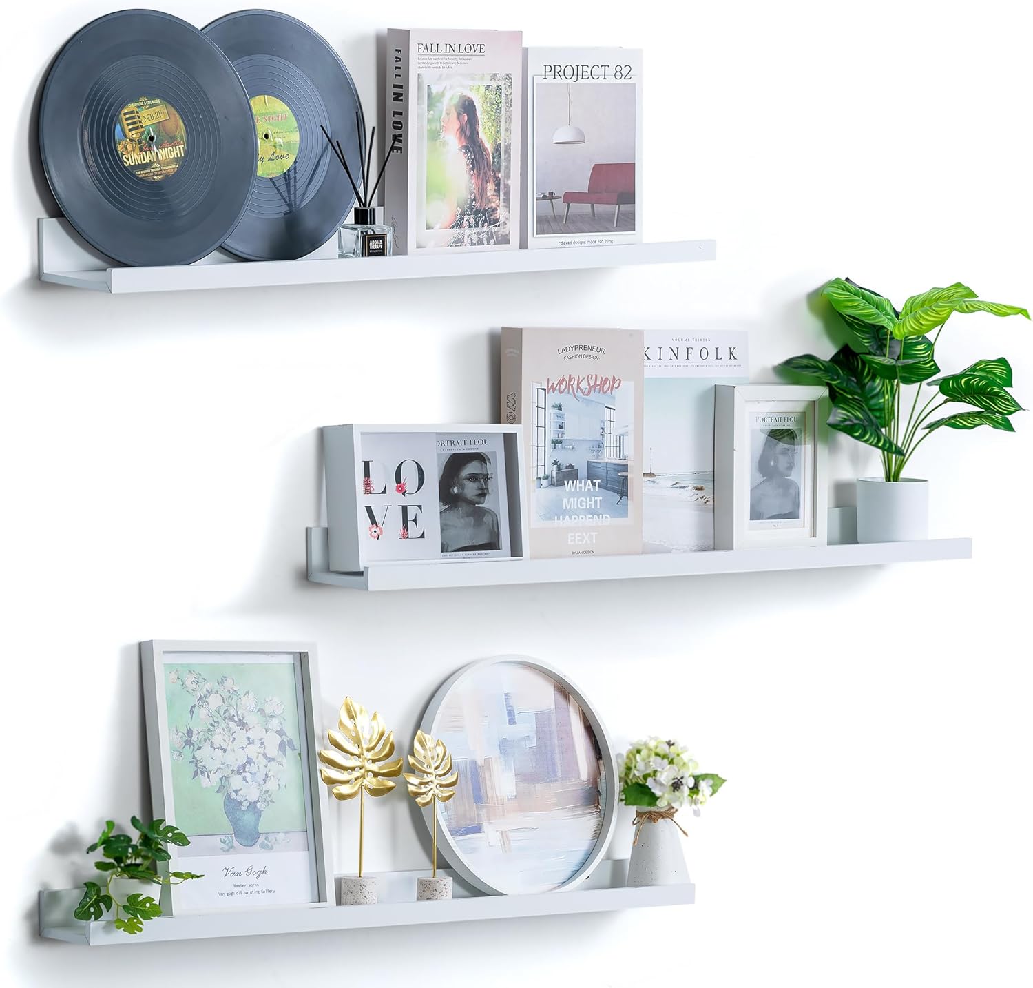 24 inch Long Shelf for Wall: White Wall Book Shelves for Bedroom Kids - Floating Bookshelves Organizer for Picture Photo 24 inch White