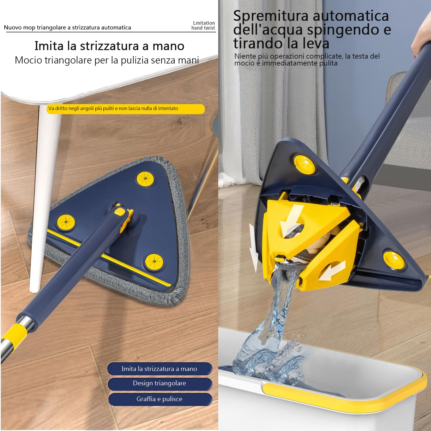 Mocio triangolare for la pulizia delle pareti in microfibra con
