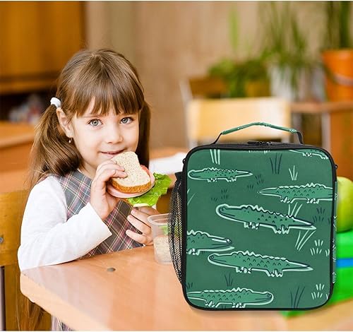 Miniatura 6 de Alligator - Bolsas de almuerzo verde cocodrilo para niños y niñas, con aislamiento pequeño, hielera, lonchera para niños, escuela, oficina, mujeres,