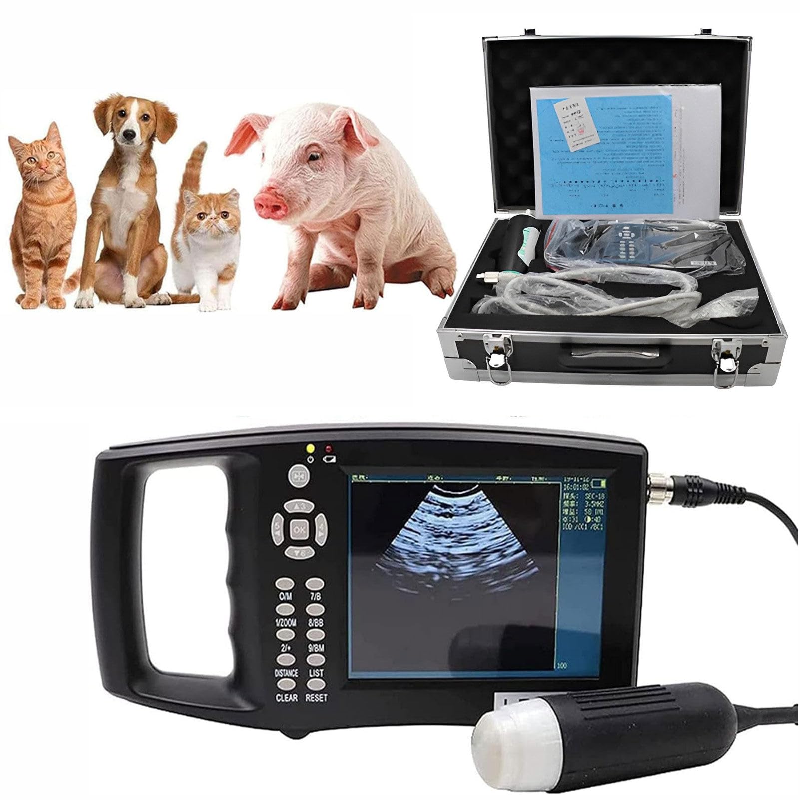 Échographe vétérinaire portable, écran LED 5,6 pouces, 16 couleurs, pour bovins, chevaux, porcs, moutons, chiens et chats en gestation.,M1