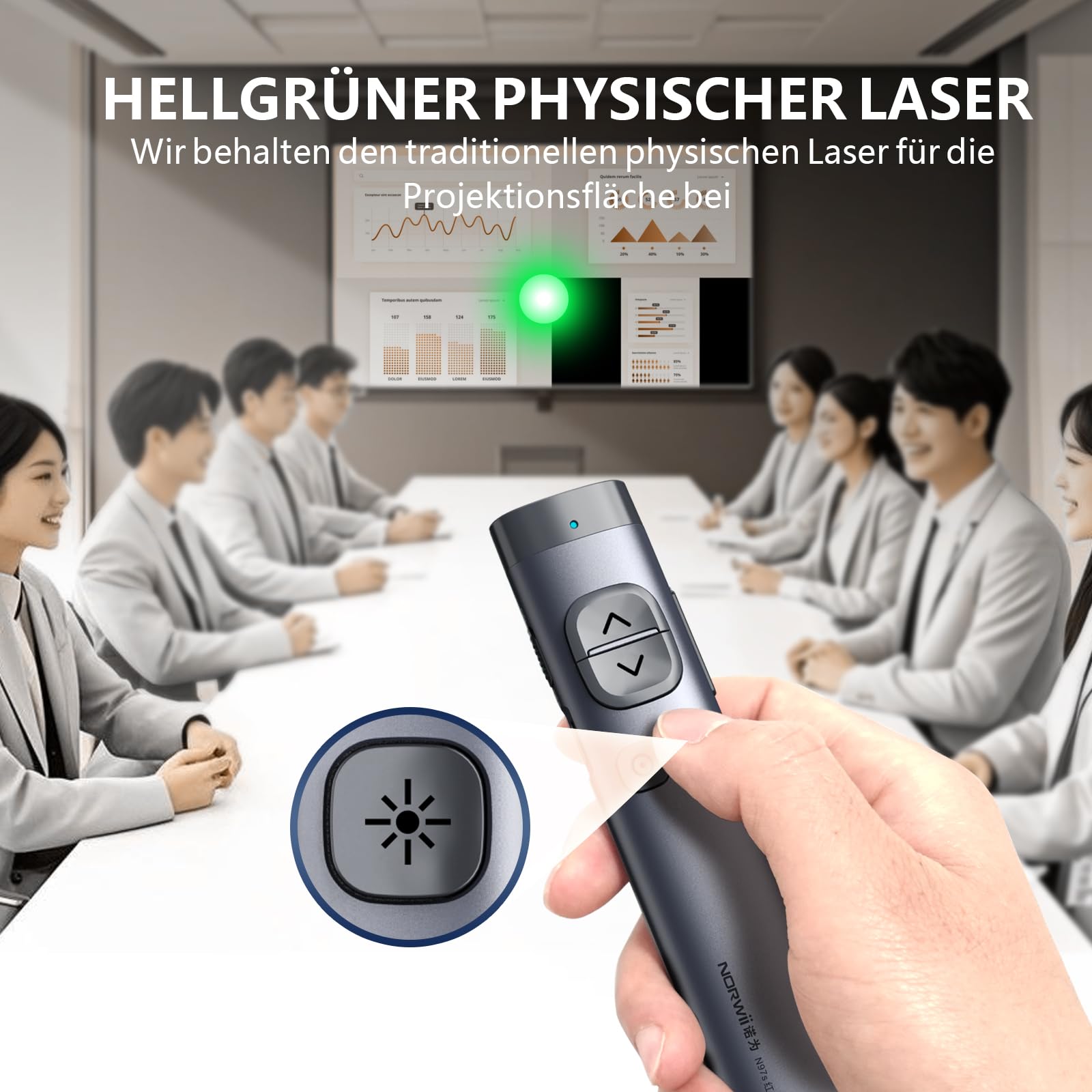 Norwii N97 TV Bildschirm Präsentation Clicker für Powerpoint Präsentationen, Powerpoint Clicker, Präsentation Rremote, Bluetooth Wireless Presenter, Digital Pointer für TV Bildschirm