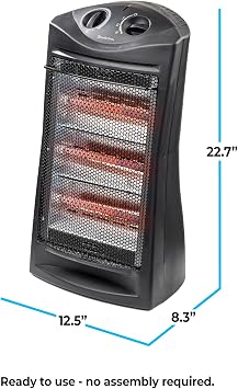 Comfort Zone Space Heaters for Indoor Use, Portable Electric Heater, Adjustable Thermostat, Infrared Heat, Quartz Tower Space Heater with 2 Heat Settings, Bedroom Heater, Black