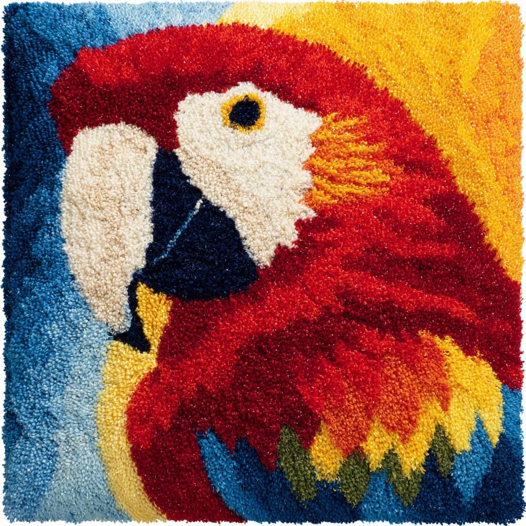 Taxpy Latch Hook Cushion Kits, Animal Parrot DIY Latch Hook Kits Pillow Printed Cushion Embroidery Needlework Craft Embroidery Kit,17x17inch