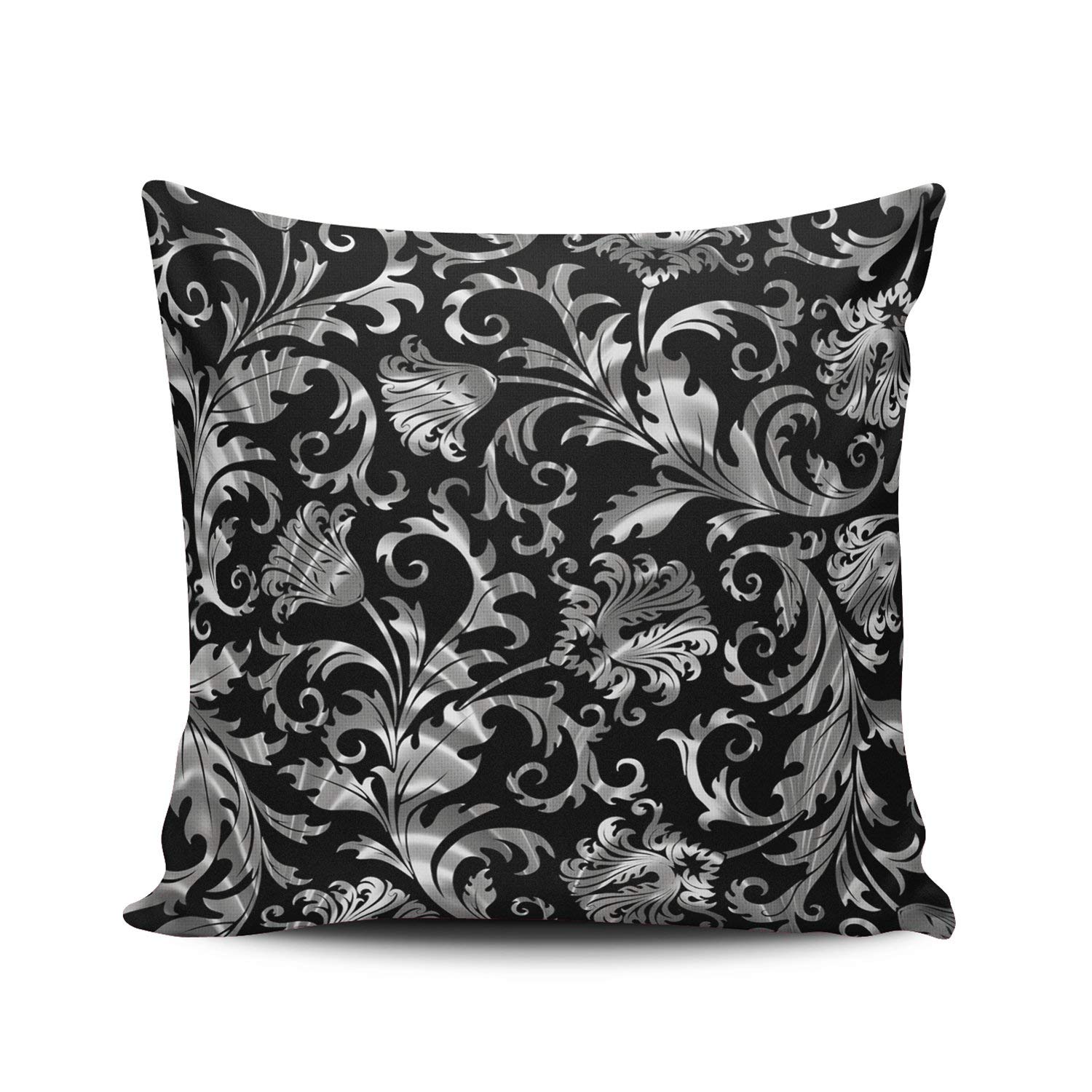 XIUBA Throw Pillow Covers Case Elegant Black and Silver Floral Damask Decorative Pillowcase Cushion Cover 26X26 inch European