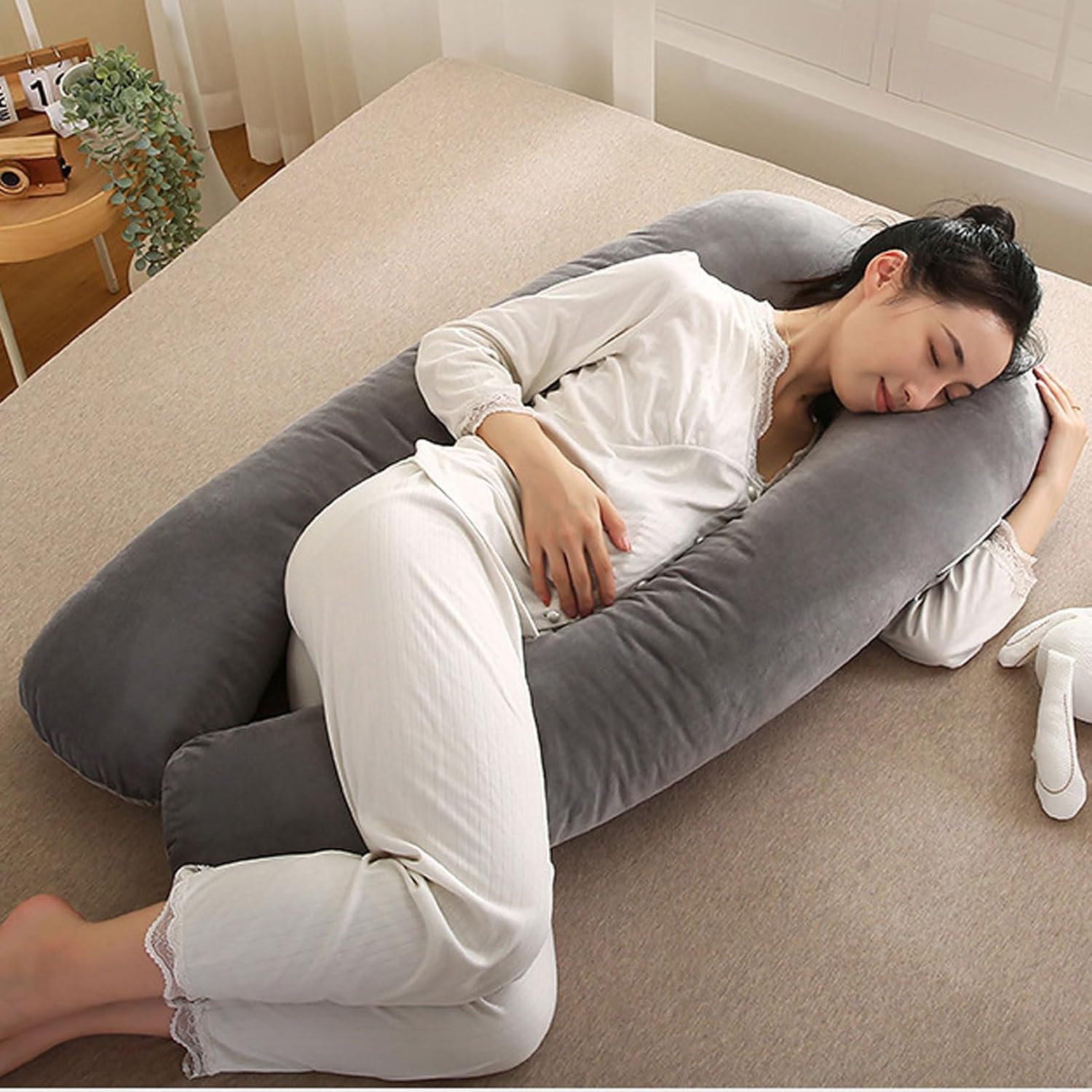 HUHJYUGE Maternity Body Pillow U Shape for Side Sleeping, Belly and Back Support Cushion for Pregnant Women, Prenatal Sleeping Pillow with Removable Cover, Nursing and Relaxation Pillow (C 140x70cm)