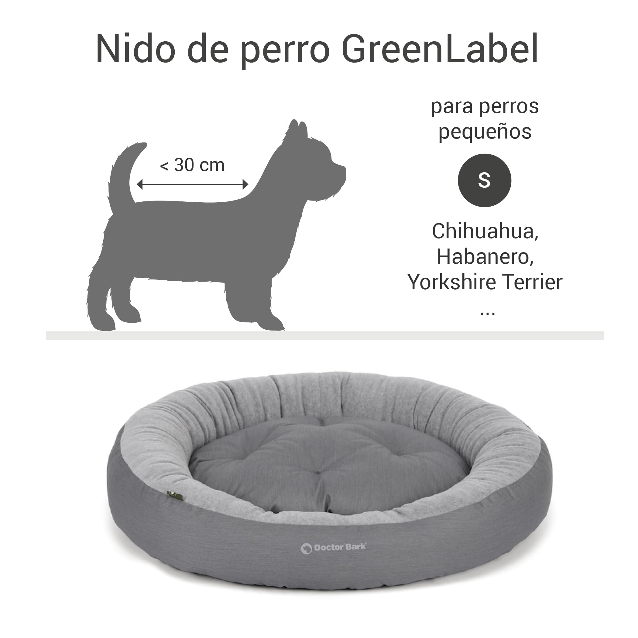 Doctor Bark GreenLabel - Cesta para perros pequeños, suave, redonda, mullida, con cojín reversible, forro polar/algodón, cama para perros (S - 50 x 40 cm, gris claro)