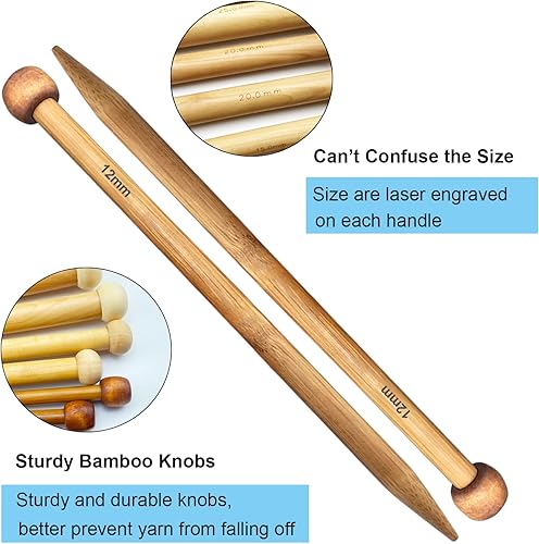 Miniatura 3 de Weabetfu Aguja de tejer de bambú de gran tamaño, agujas de punto grueso de un solo punto, agujas de tejer gigantes de 10 pulgadas de longitud, para