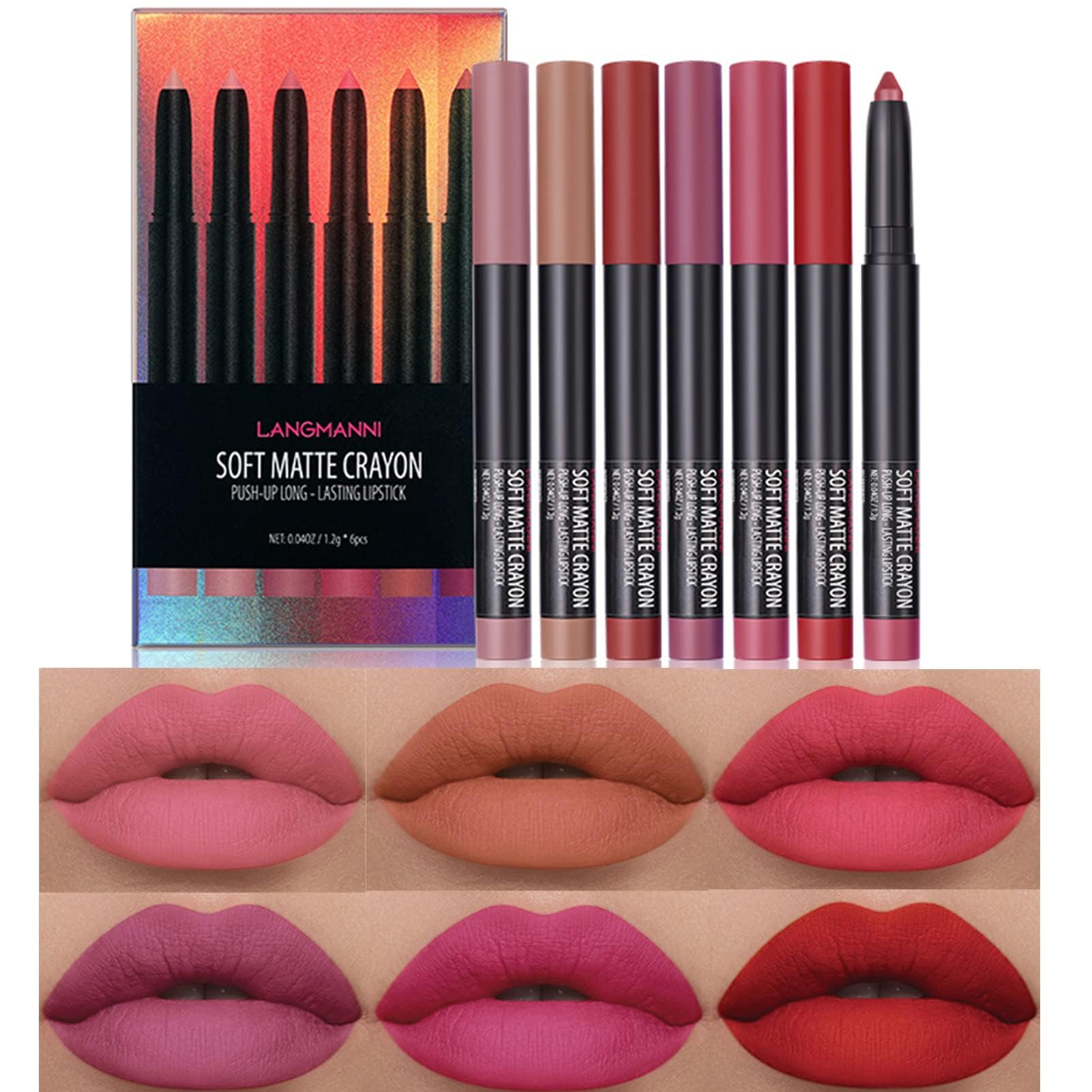 TERRIFI6Pcs Matte Liquid Lipstick Makeup Set, Matte Liquid Long-Lasting Wear, Non-Stick Cup, Not Fade, Waterproof Lip Gloss With Built-in Sharpener