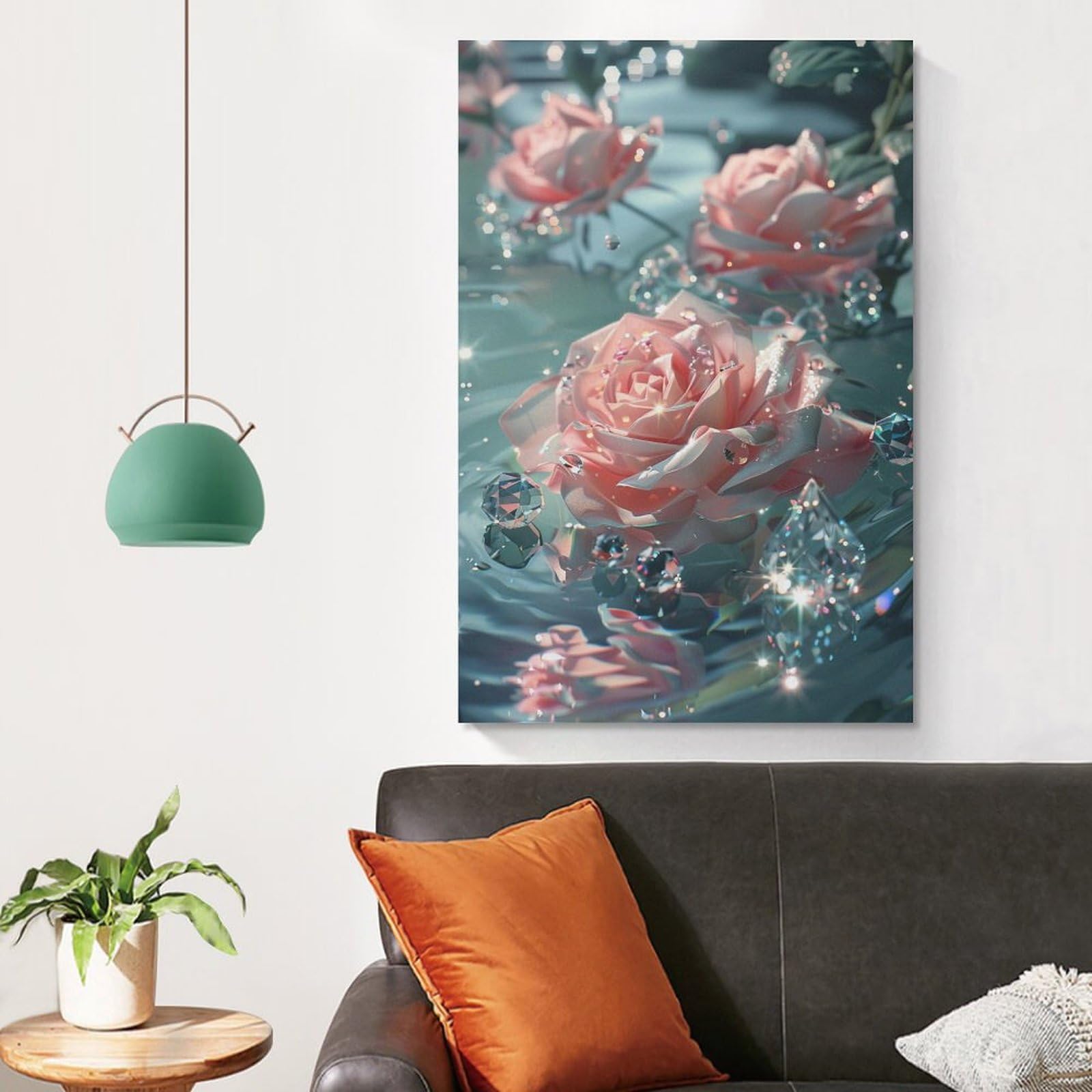 Amazon.co.jp: 絵画 水の中で輝くピンクのバラインテリア 絵画 魅力的