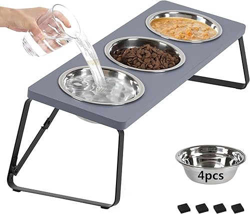 handrong Cuenco elevado para gatos, cuenco plegable para gatos, juego de 3 tazones de comida y agua para gatos, comedero para perros y gatos y