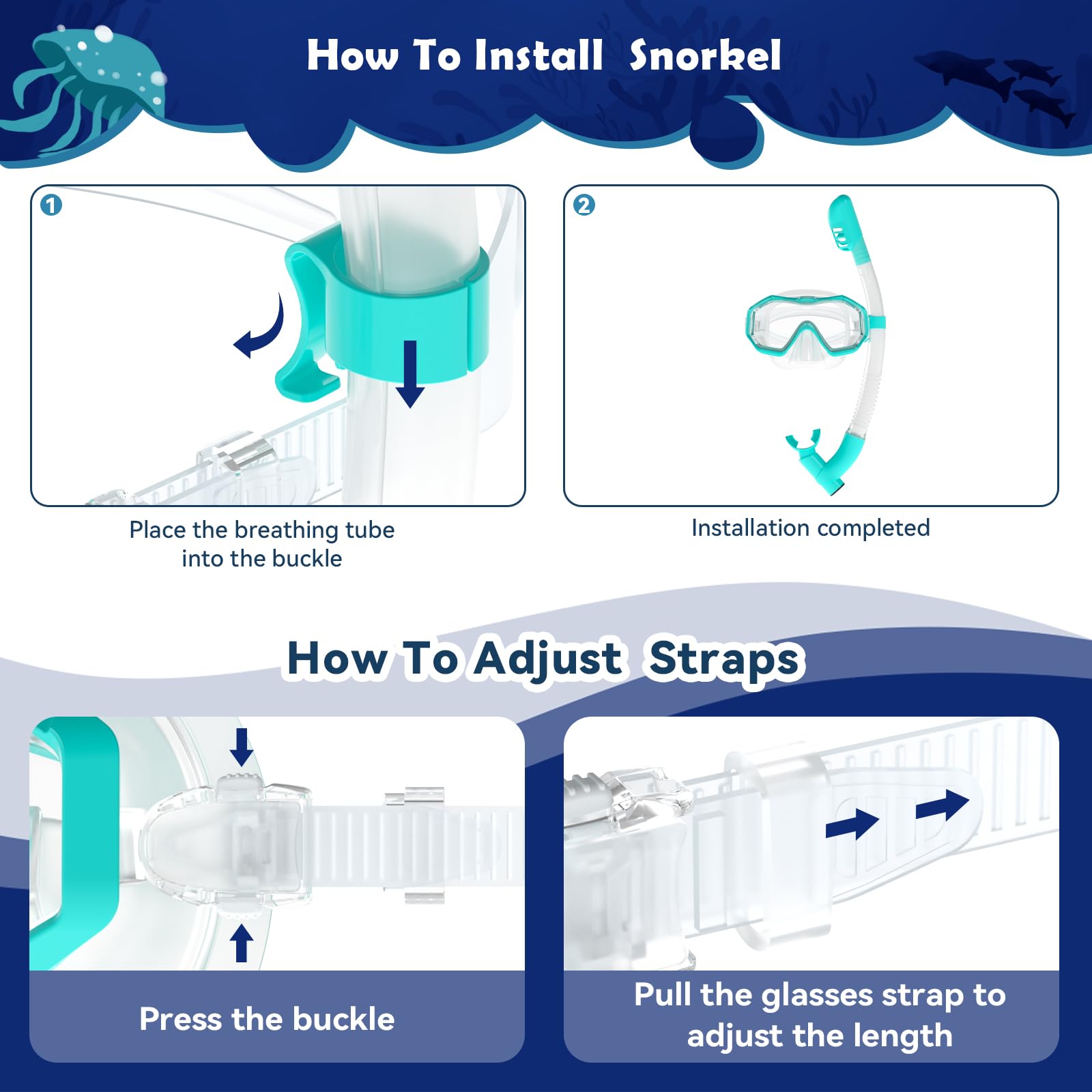 Maschera Subacquea Bambini, Maschera Snorkeling Bambino Con Lenti In PVC, Panoramici A 180°, Con Guarnizione In Silicone, Anti-Perdita e Ppannamento, Occhialini Nuoto Bambini 4-10 Età