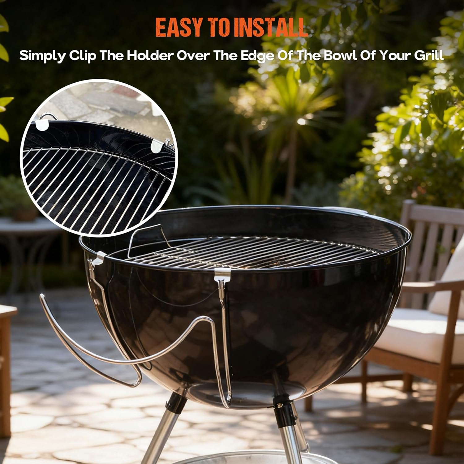 onlyfire Grill Lid Holder, Stainless Steel Slide a Side Lid Prop for All Weber 18”/22”/26” Charcoal Kettle Grills, Charcoal Grill Accessory for Weber Kettle