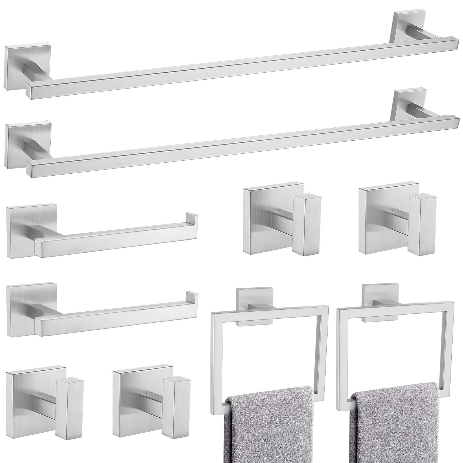 TQKAG 5-Pieces Matte Black Bathroom Hardware Accessories Set 23.6" SUS304 Stainless Steel Towel Bar Set Wall Mounted Square Toilet Paper Holder with Shelf — Amazon image 15