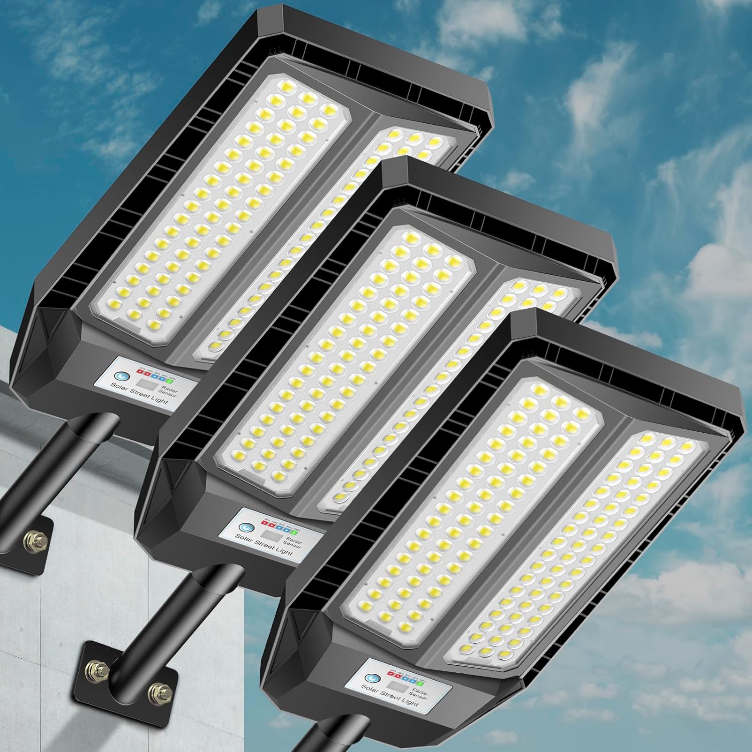 Solar Lights Outdoor Waterproof, 5000W Solar Street Lights Outdoor, 7000K Dusk to Dawn LED Security Flood Light Motion Sensor with Remote Control for Outside, Parking Lot, Yard, Garden, 3 Pack