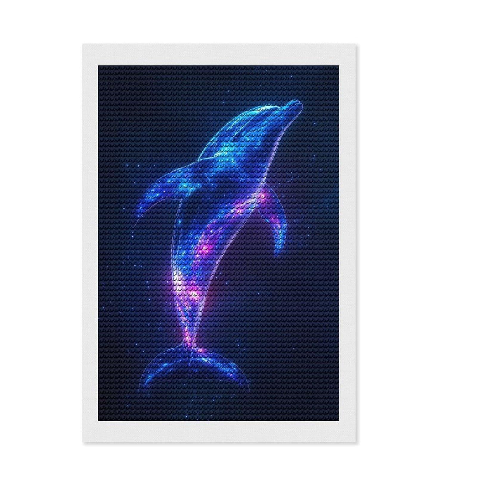 Junmoney Cosmic Space Dolphin Diamond Art Kit 8"x12", Christmas Gift, for Beginners, Easy Handmade Project, Bedroom Decor, Stress Relief Craft