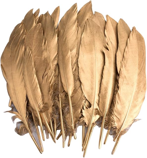 Feathers for Crafts, 40 Pcs Goose Silver Feathers for DIY Dream Catchers Craft Wedding Themed Party Centerpieces Decorations (Gold)