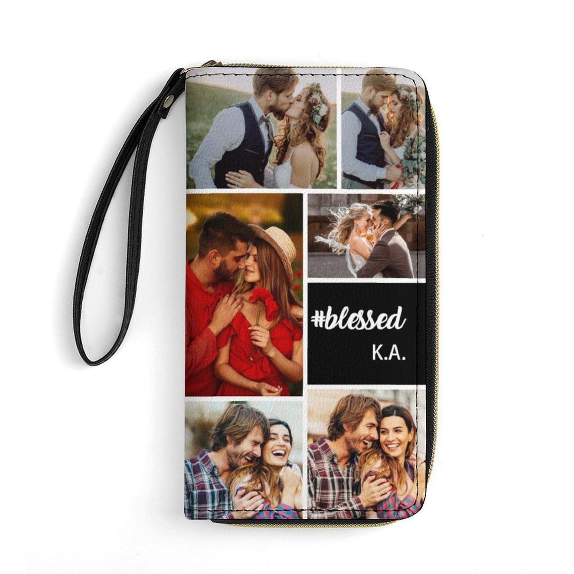 Smallduuck Personalized Photo Collage Leather Wallets for Women Custom Photo Zipper Wallet Picture PU Leather Wallet Name Credit Card Clutch Long