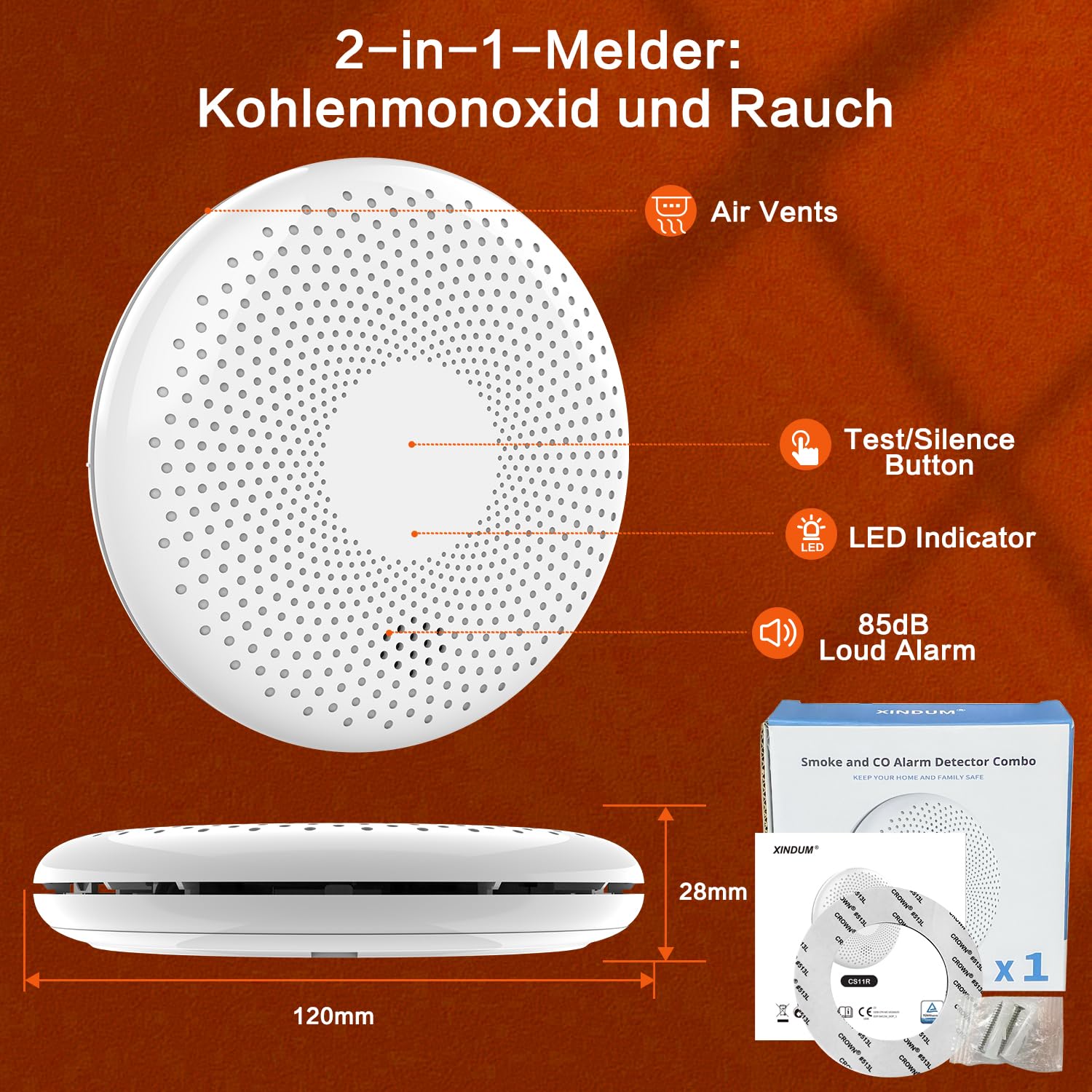 Rilevatore Fumo E Monossido Di Carbonio XINDUM WiFi - 2 Pezzi, Batteria 10 Anni - Foto 2
