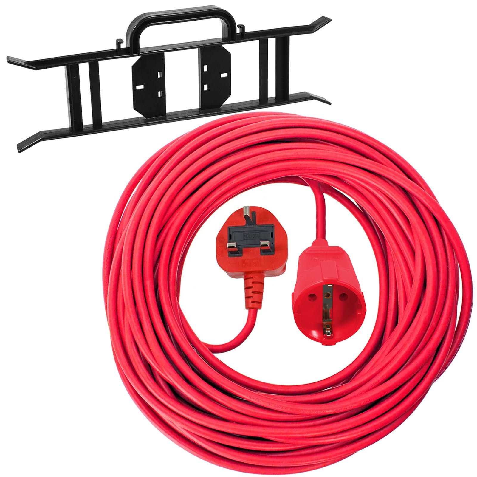 SPARES2GO 10m Mains Power Cable UK 3 Pin Plug for Grizzly ERM 1233 1434-2 G Lawnmower + Bracket Tidy