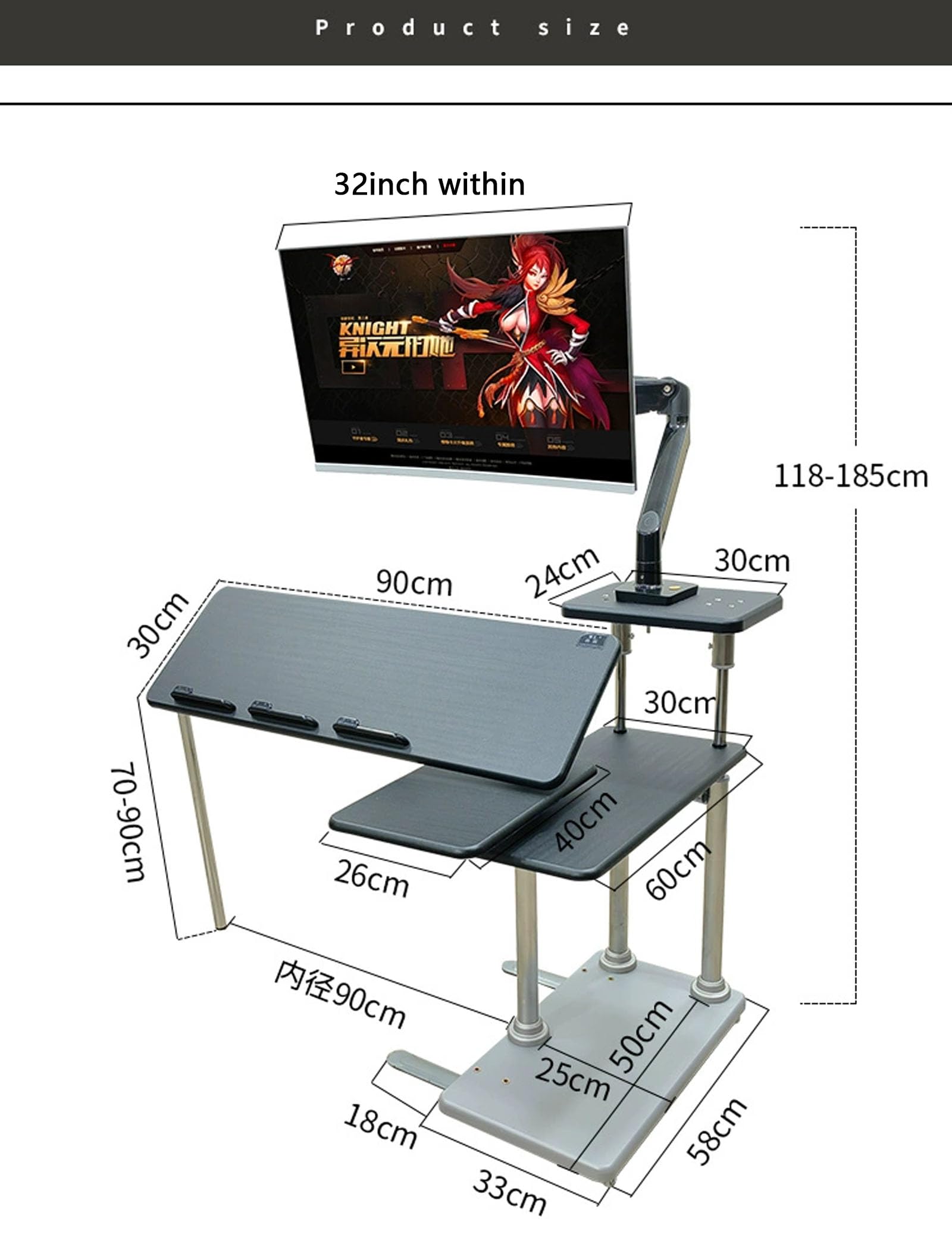 Convertisseur de Bureau Debout 32" avec Bras de Suspension Robuste - Idéal pour espaces de Travail - Blanc