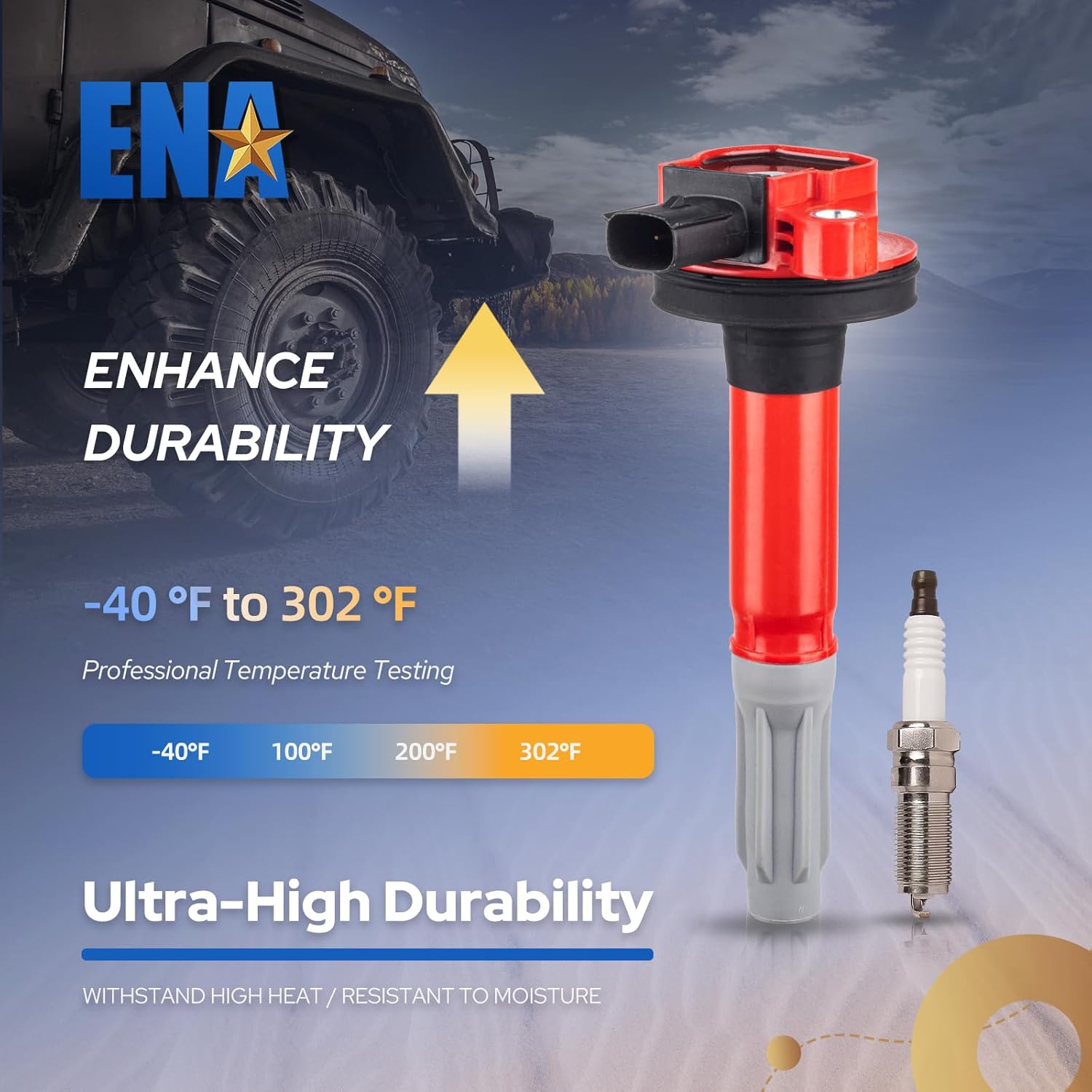 ENA Set of 8 Red Ignition Coil Pack and 8 Platinum Spark Plug 5.0 Compatible with Ford F150 Mustang V8 5.0L 2011 2012 2013 2014 2015 2016 Replacement for C1802 UF622 DG542 SP548