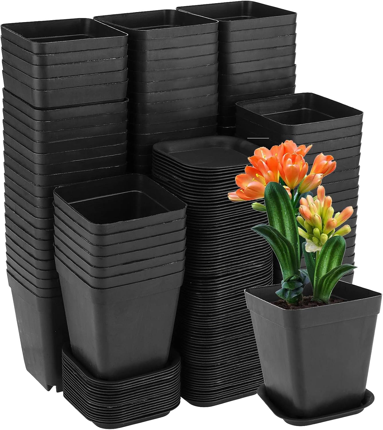 ZEONHEI 20Pcs 7cm Plastic Square Plant Pots with Trays, Thick Seed