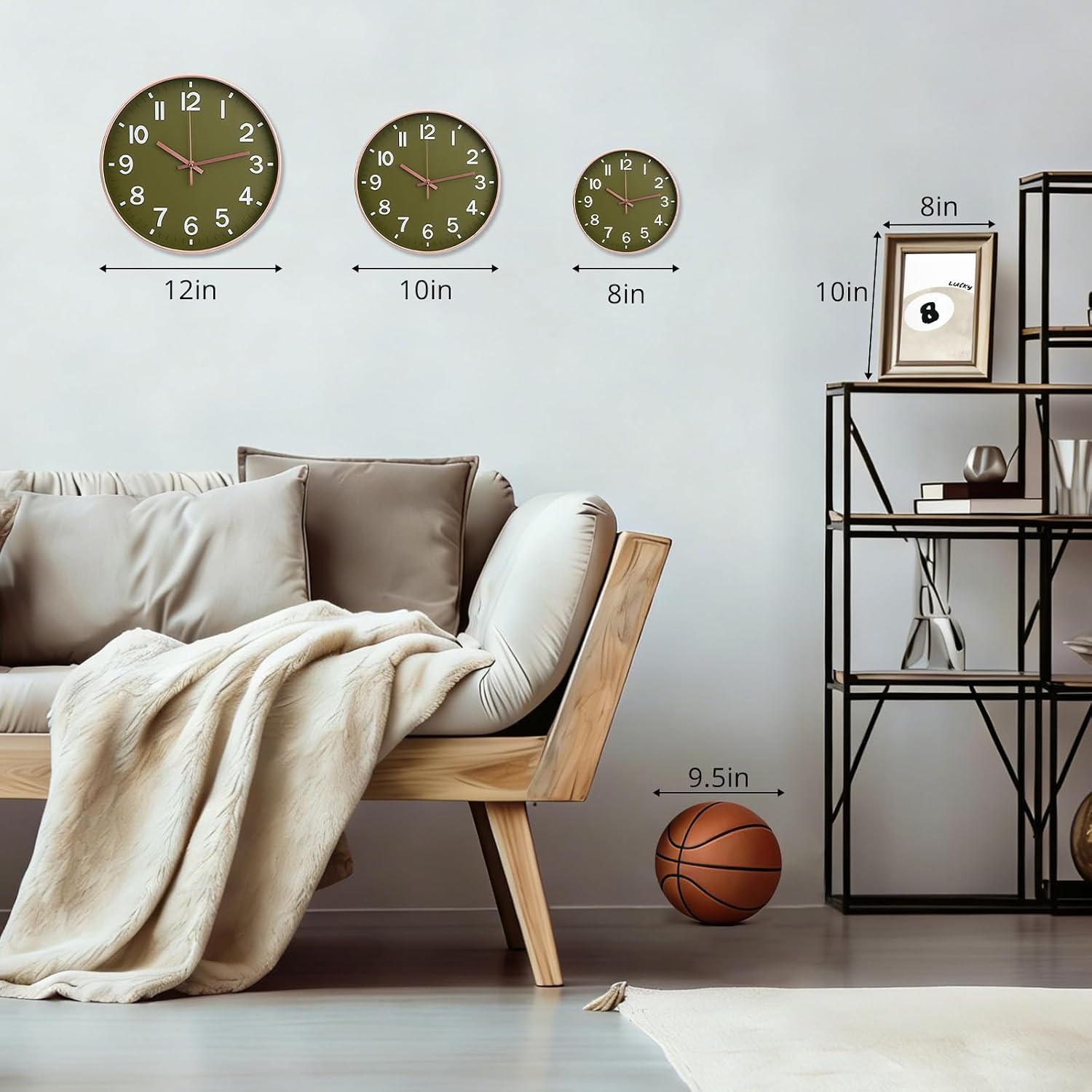 Wall Clock 12Inch Olive Green Modern Simple Quartz Decorative Clock Non-Ticking Silent Battery Operated Round Wall Clocks Trendy and Practical Best Gift for Living Room Bedroom Kitchen Office image 3