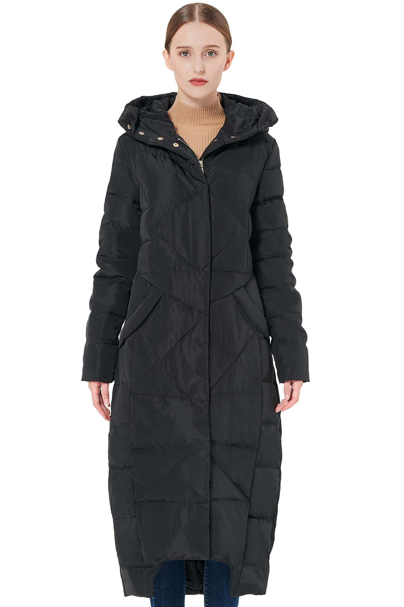 women's winter maxi long down coat with hood
