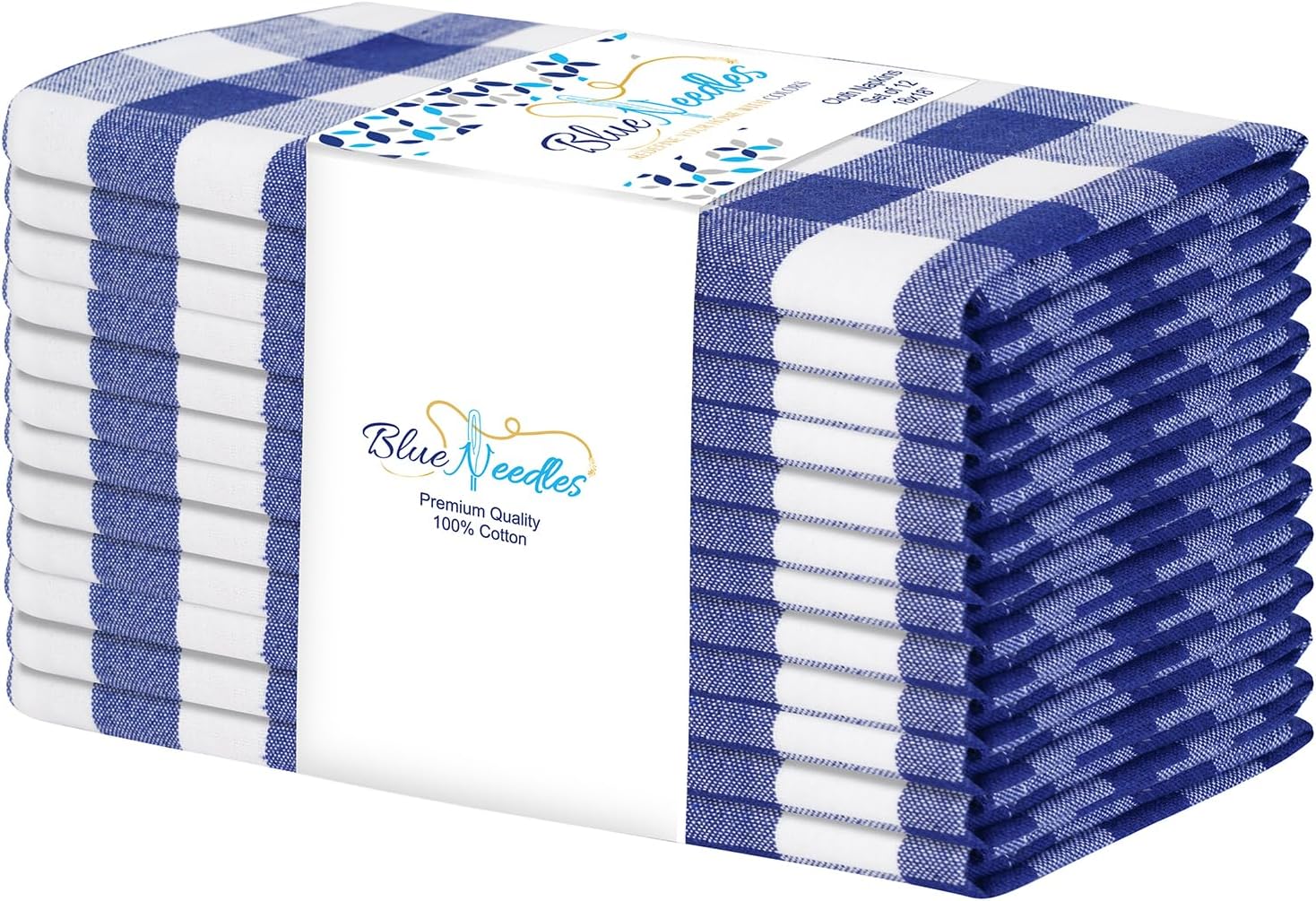 Gingham Buffalo Plaid Cloth Napkins – 100% Cotton Set of 12 Dinner Table Spring Summer Napkins 18×18 inch Soft, Reusable & Washable Perfect for Parties & Everyday Use – Blue and White