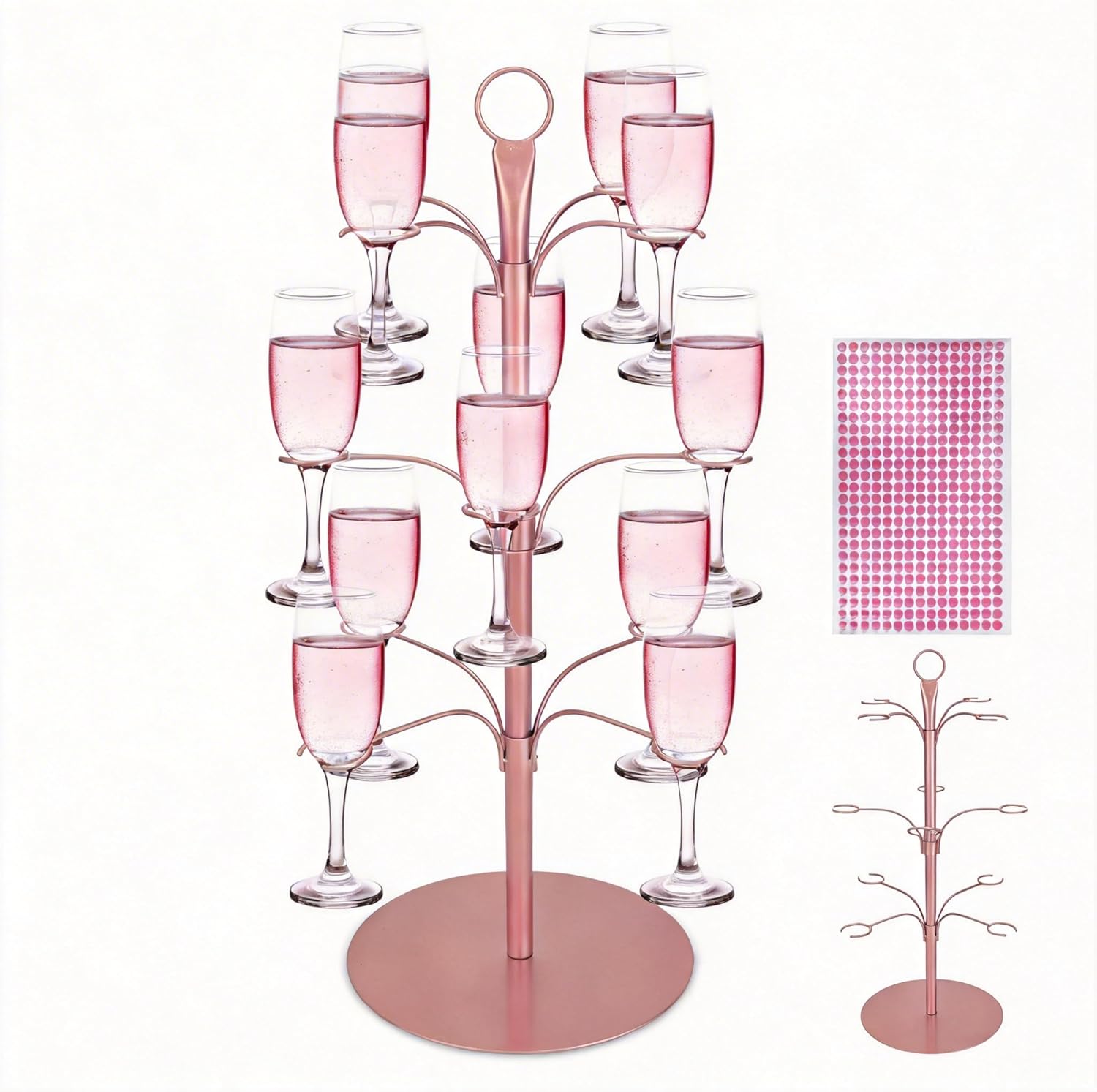 Cocktail Tree Stand for Party, Metal Drink Tower with 3 Tier 12 Holders, Bar Drinks Tree Display Wine Glasses Holder Suitable for Champagne Cocktails Martini at Christmas Weddings Bridal Shower (Gold)