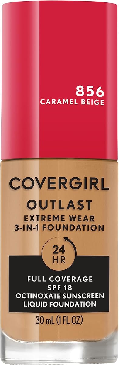 Outlast Extreme Wear 3-in-1 Full Coverage Liquid Foundation, SPF 18 Sunscreen, Caramel Beige, 1 Fl. Oz.