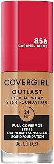 Covergirl Outlast Extreme Wear 3-in-1 Full Coverage Liquid Foundation, SPF 18 Sunscreen, Caramel Beige, 1 Fl. Oz.