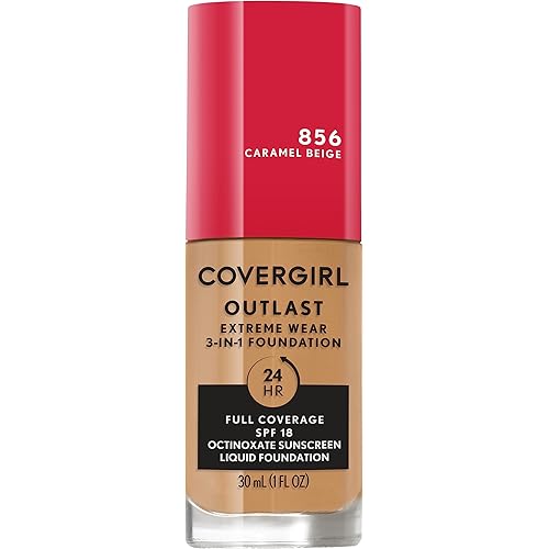 Covergirl Outlast Extreme Wear 3-in-1 Full Coverage Liquid Foundation, SPF 18 Sunscreen, Caramel Beige, 1 Fl. Oz.