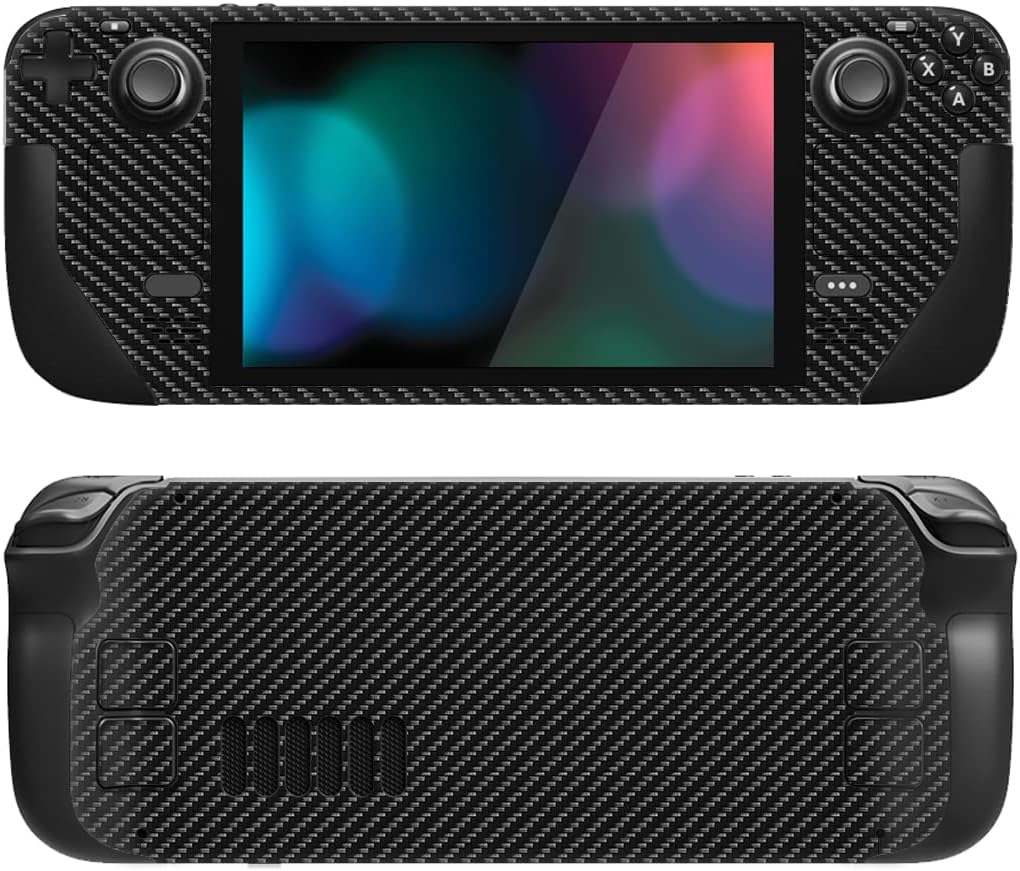 PlayVital Full Set Protective Skin Decal for Steam Deck LCD, Custom Stickers Vinyl Cover for Steam Deck OLED - Black Silver Carbon Fiber