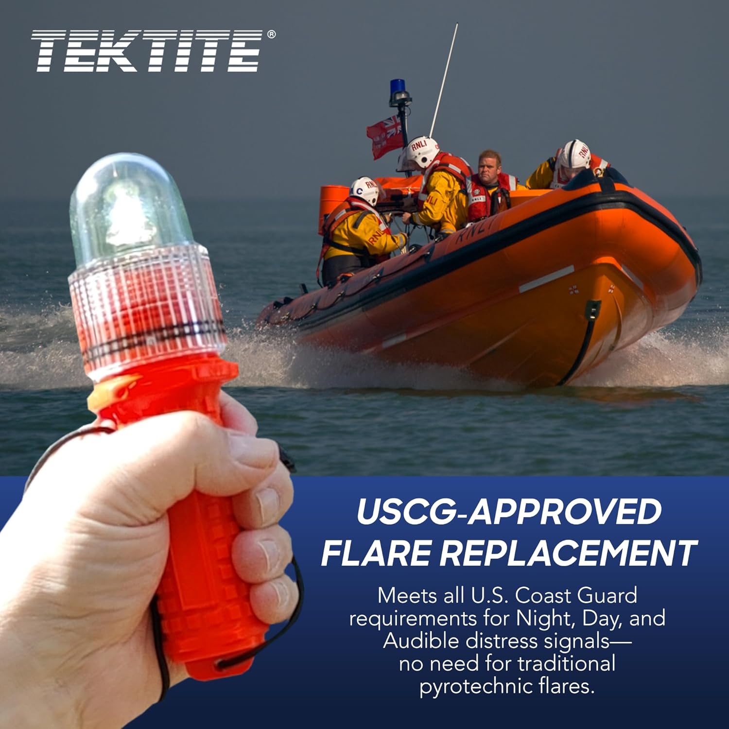 TEKTITE® SOSeFLARE 5 NO MORE FLARES! Electronic Boat Distress Flare w/Flag and Audible Signal Kit - USCG & SOLAS Compliant Marine Safety Signal - Waterproof LED & Audible Locator for Boats.